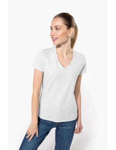 K-KA381-T-shirt col V manches courtes femme